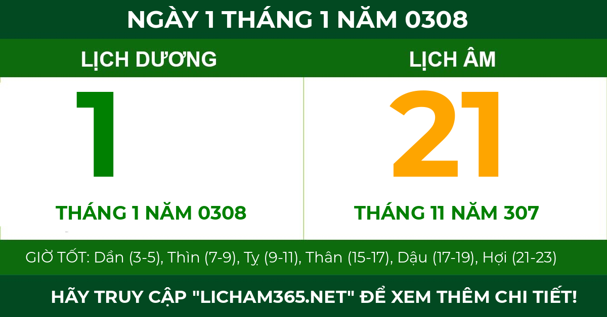 lịch âm ngày 1 tháng 1 năm 0308