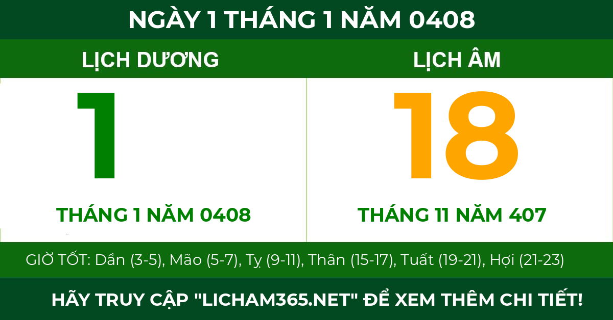lịch âm ngày 1 tháng 1 năm 0408