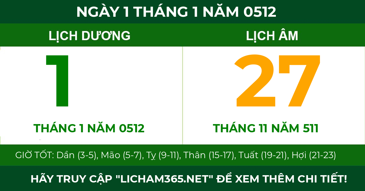 lịch âm ngày 1 tháng 1 năm 0512