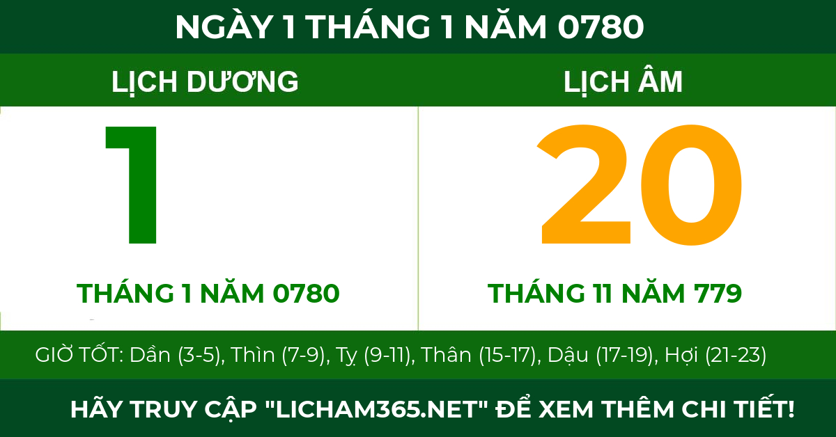 lịch âm ngày 1 tháng 1 năm 0780
