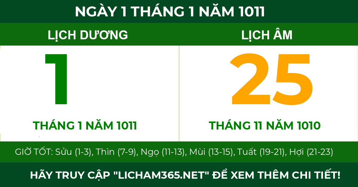 lịch âm ngày 1 tháng 1 năm 1011