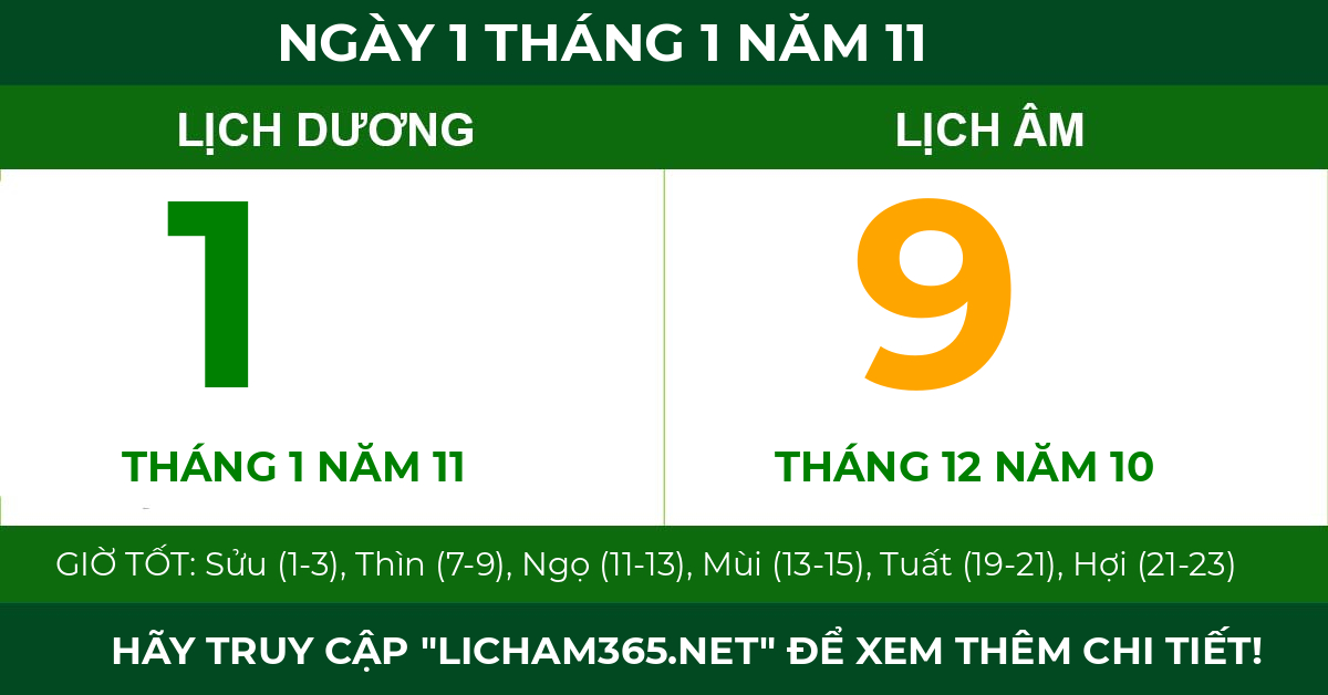 lịch âm ngày 1 tháng 1 năm 11