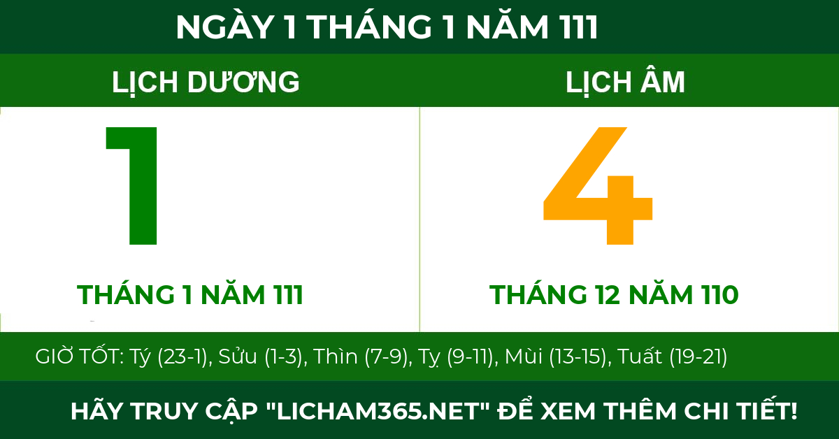lịch âm ngày 1 tháng 1 năm 111
