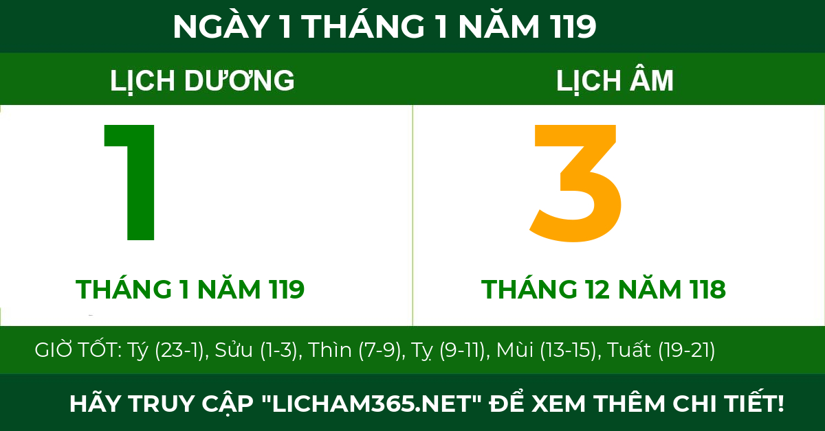 lịch âm ngày 1 tháng 1 năm 119