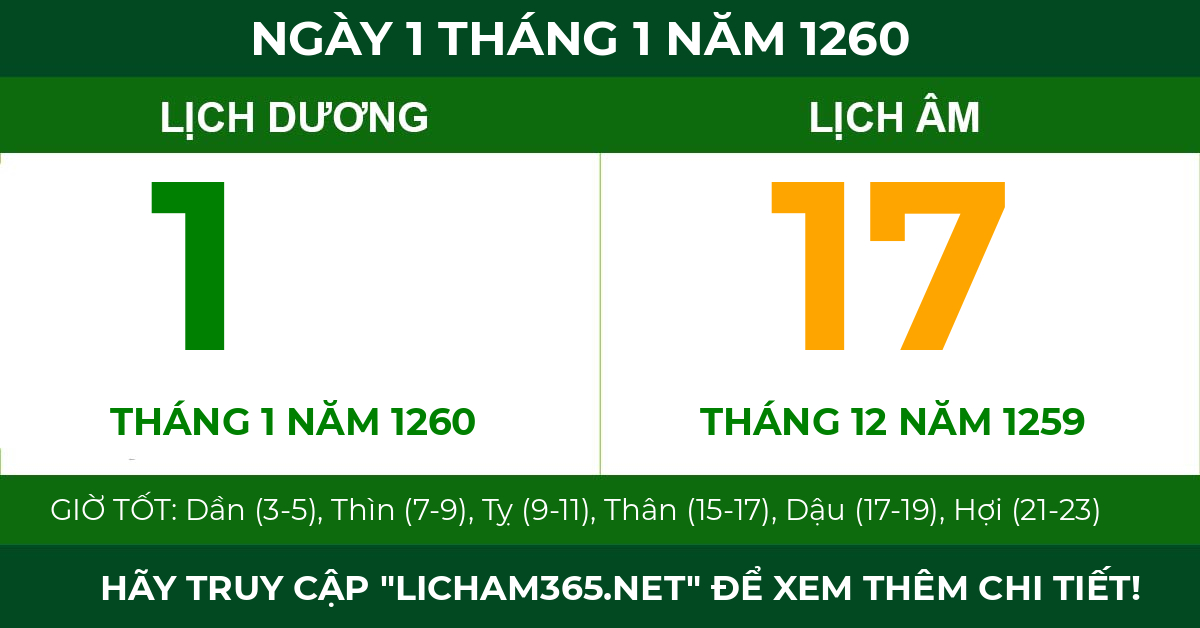lịch âm ngày 1 tháng 1 năm 1260