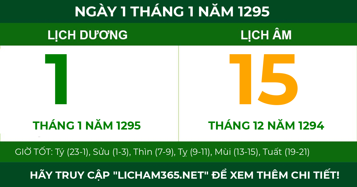 lịch âm ngày 1 tháng 1 năm 1295