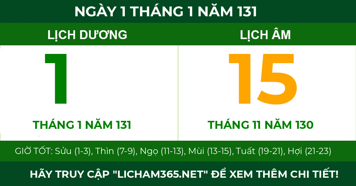 lịch âm ngày 1 tháng 1 năm 131