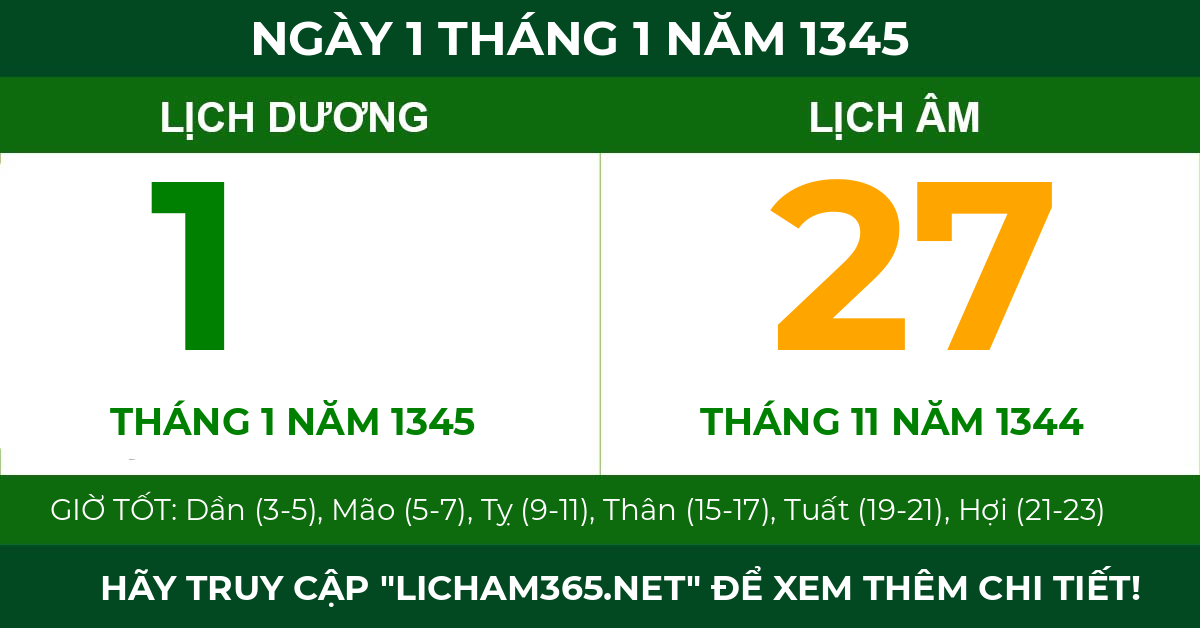lịch âm ngày 1 tháng 1 năm 1345