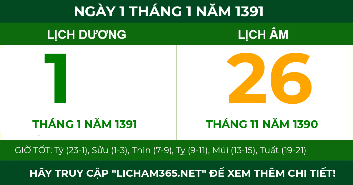 lịch âm ngày 1 tháng 1 năm 1391