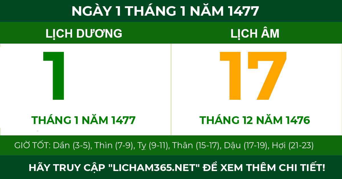 lịch âm ngày 1 tháng 1 năm 1477