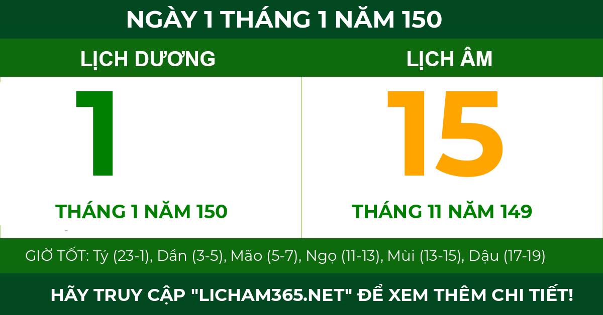 lịch âm ngày 1 tháng 1 năm 150
