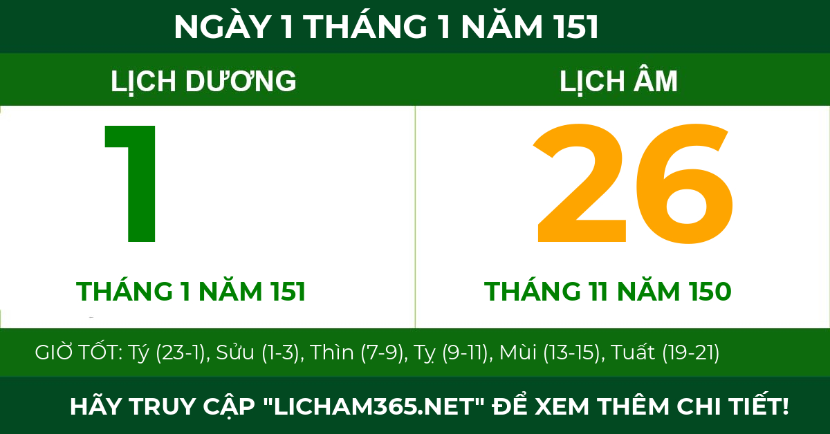 lịch âm ngày 1 tháng 1 năm 151