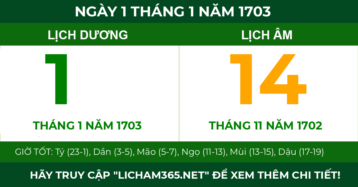 lịch âm ngày 1 tháng 1 năm 1703