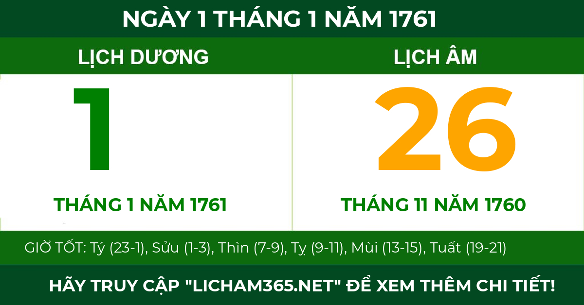 lịch âm ngày 1 tháng 1 năm 1761