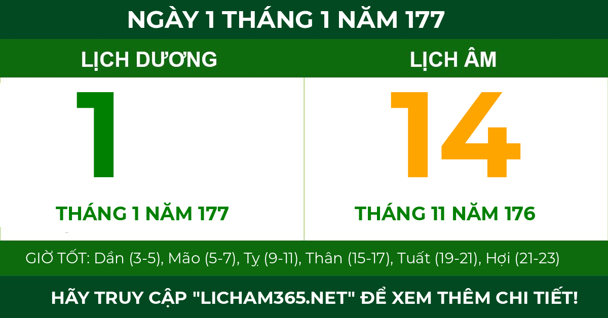 lịch âm ngày 1 tháng 1 năm 177
