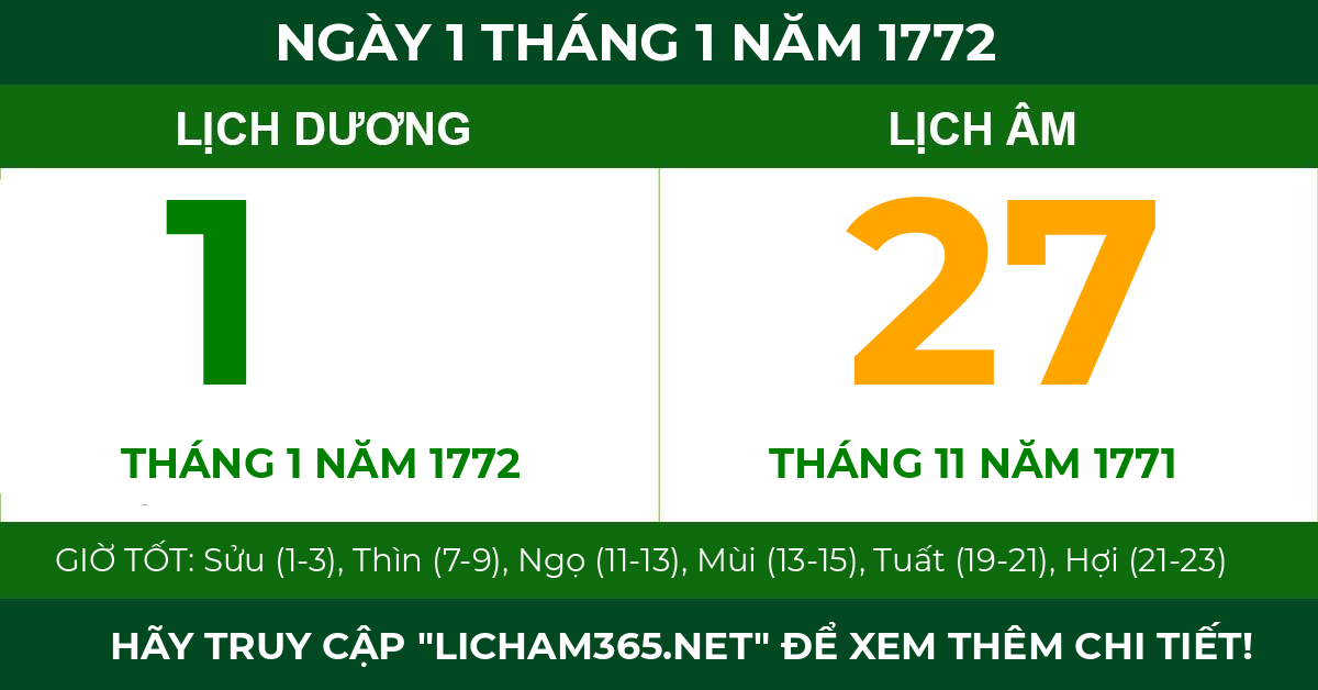 lịch âm ngày 1 tháng 1 năm 1772