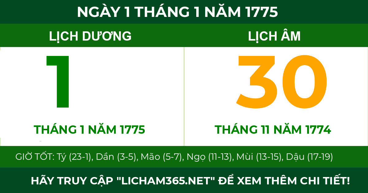 lịch âm ngày 1 tháng 1 năm 1775