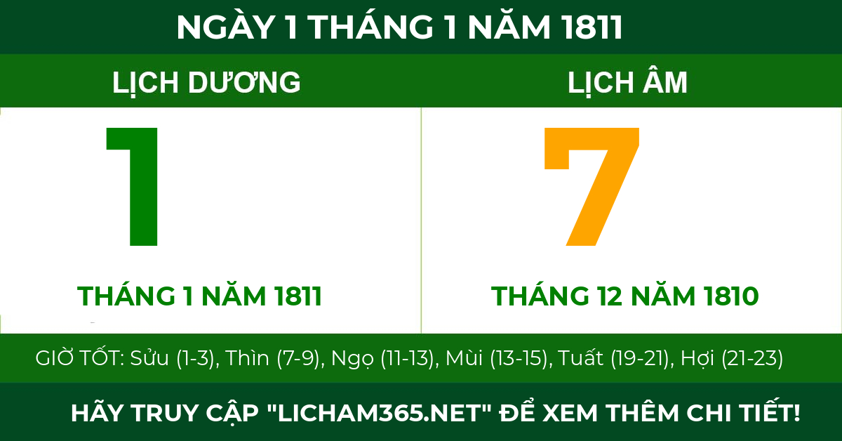 lịch âm ngày 1 tháng 1 năm 1811