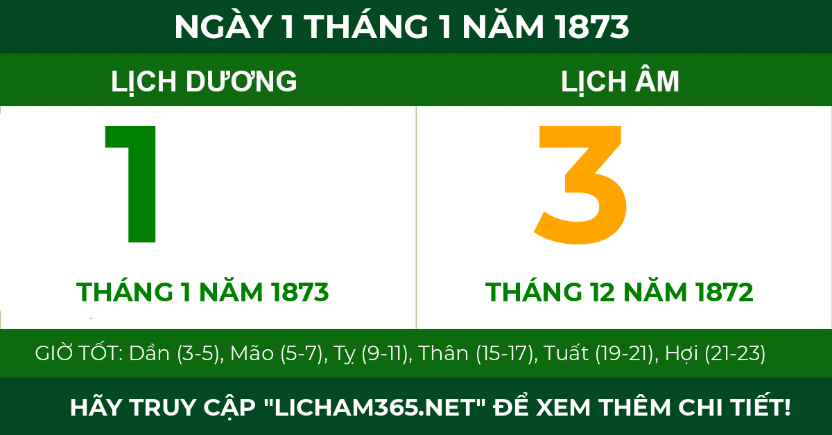 lịch âm ngày 1 tháng 1 năm 1873
