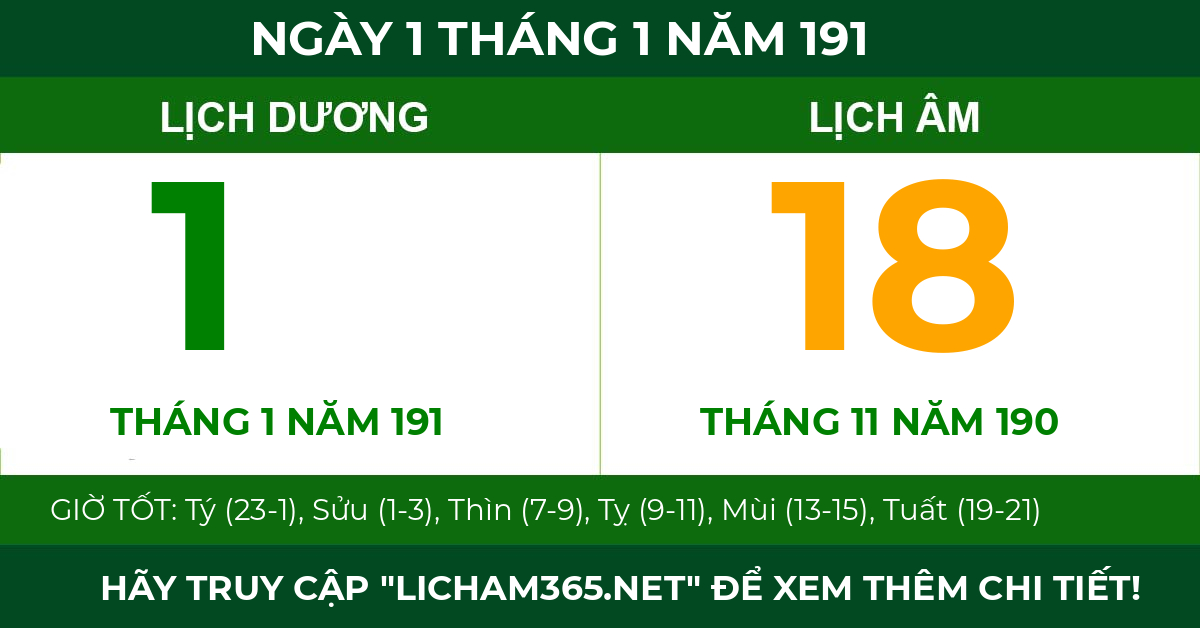 lịch âm ngày 1 tháng 1 năm 191