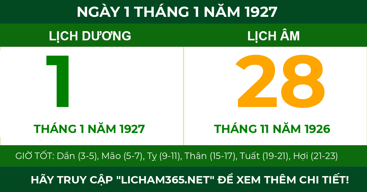 lịch âm ngày 1 tháng 1 năm 1927