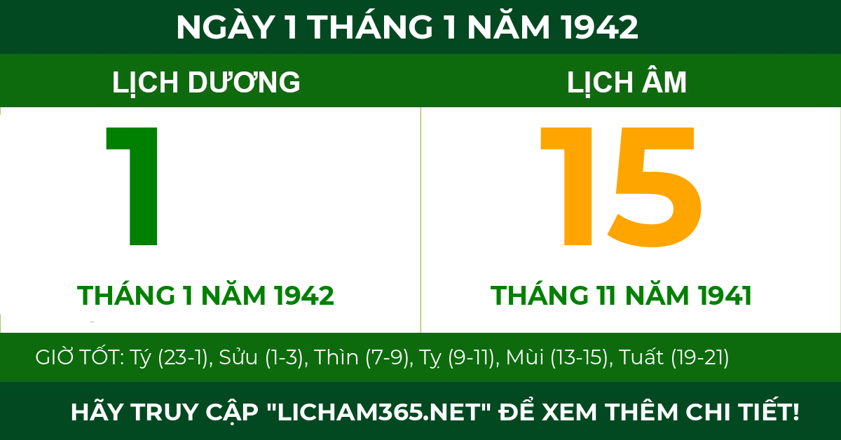 lịch âm ngày 1 tháng 1 năm 1942