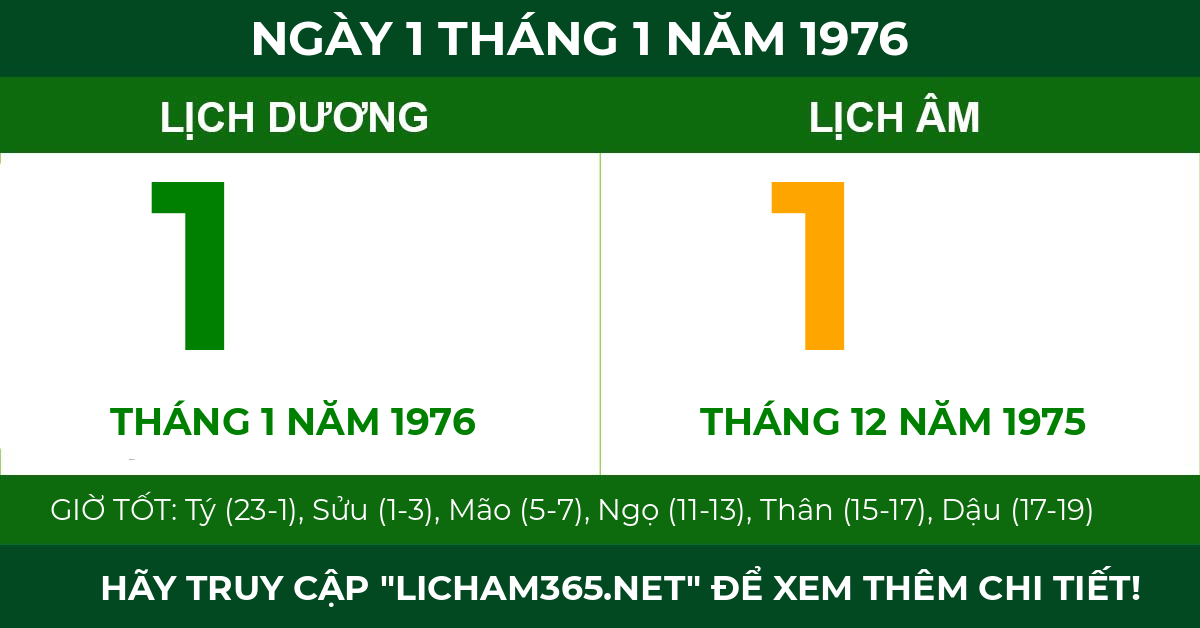 lịch âm ngày 1 tháng 1 năm 1976