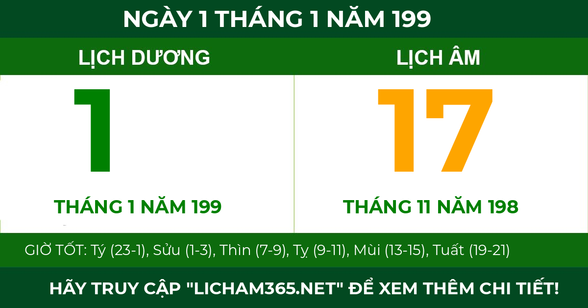 lịch âm ngày 1 tháng 1 năm 199