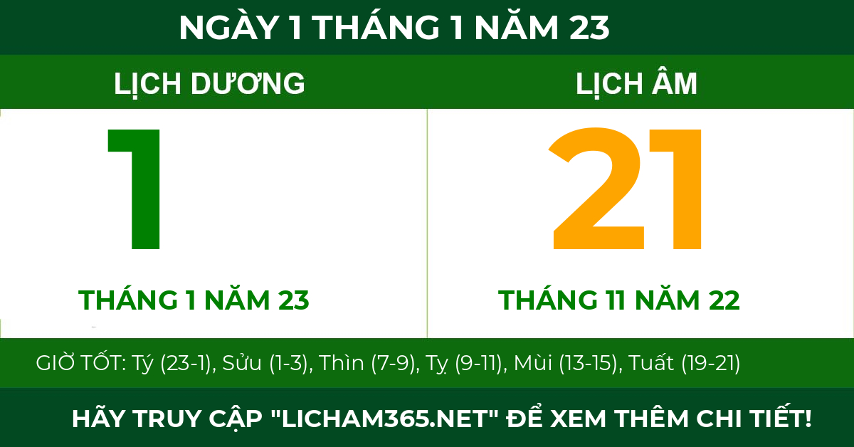lịch âm ngày 1 tháng 1 năm 23
