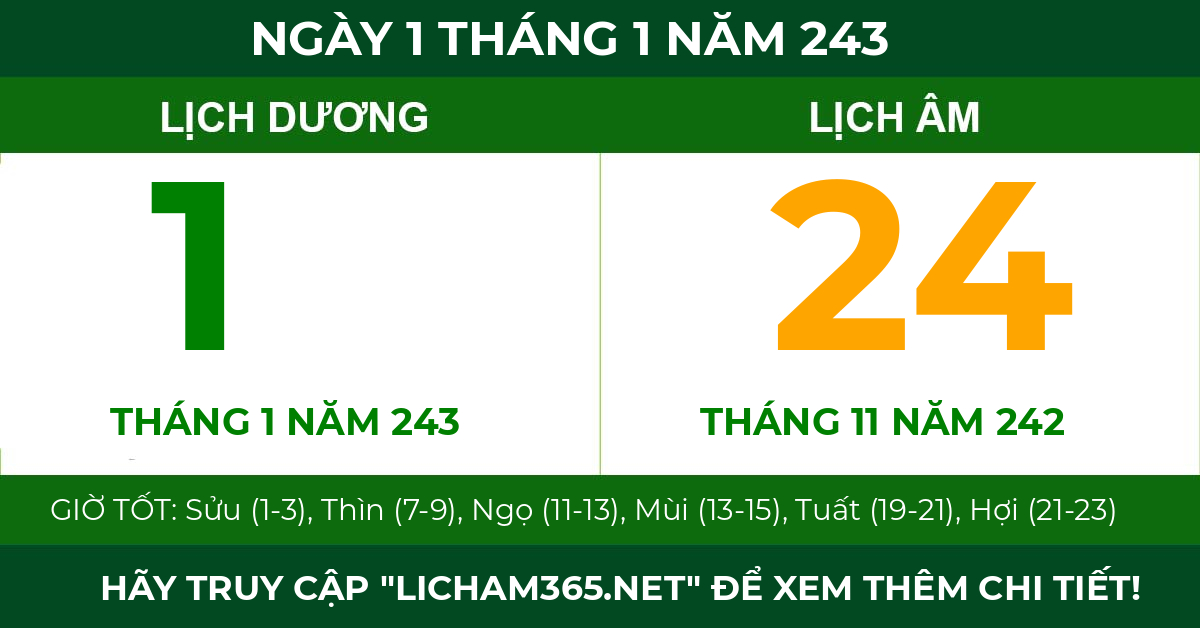 lịch âm ngày 1 tháng 1 năm 243