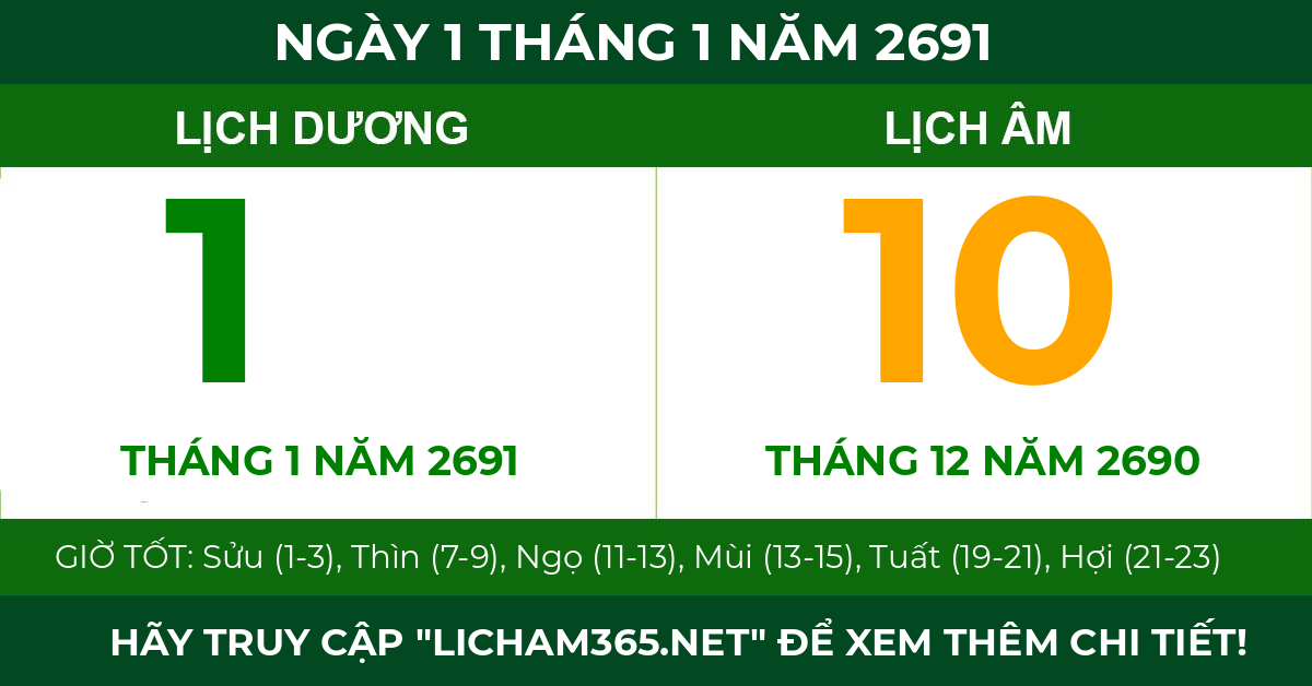 lịch âm ngày 1 tháng 1 năm 2691