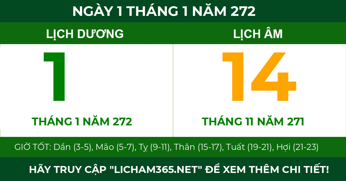 lịch âm ngày 1 tháng 1 năm 272