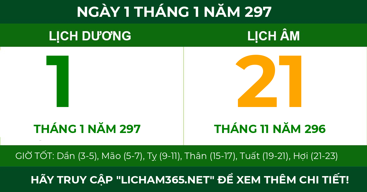 lịch âm ngày 1 tháng 1 năm 297