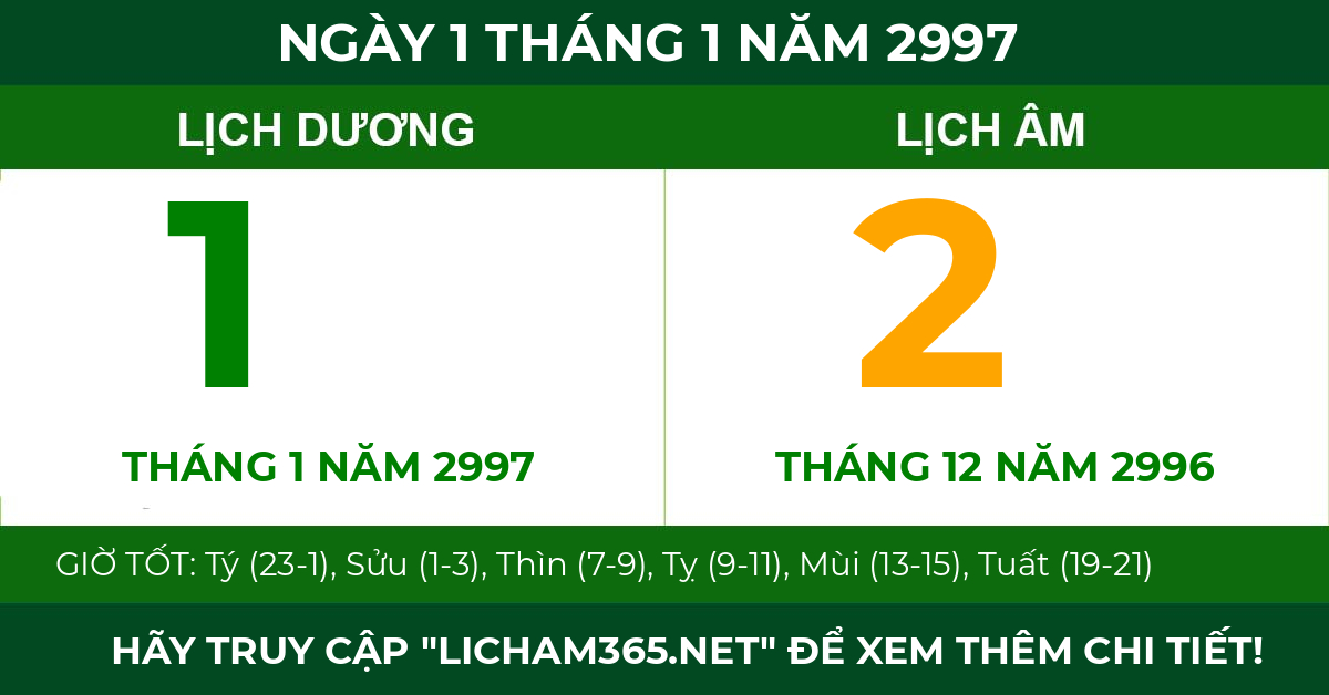 lịch âm ngày 1 tháng 1 năm 2997