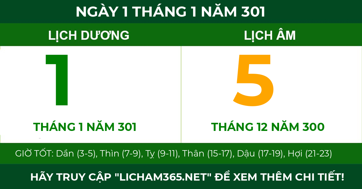 lịch âm ngày 1 tháng 1 năm 301