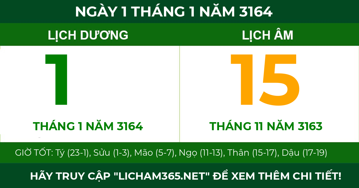 lịch âm ngày 1 tháng 1 năm 3164