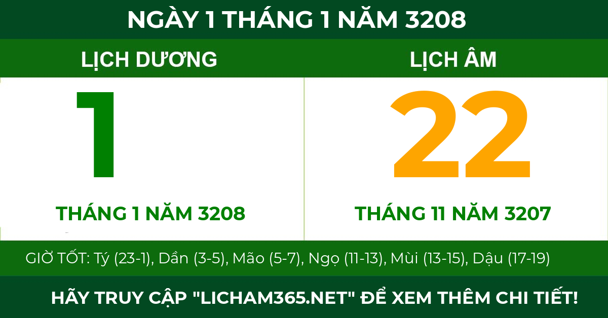 lịch âm ngày 1 tháng 1 năm 3208
