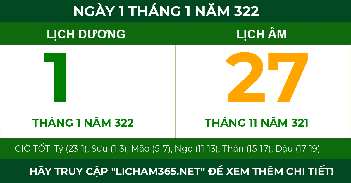 lịch âm ngày 1 tháng 1 năm 322