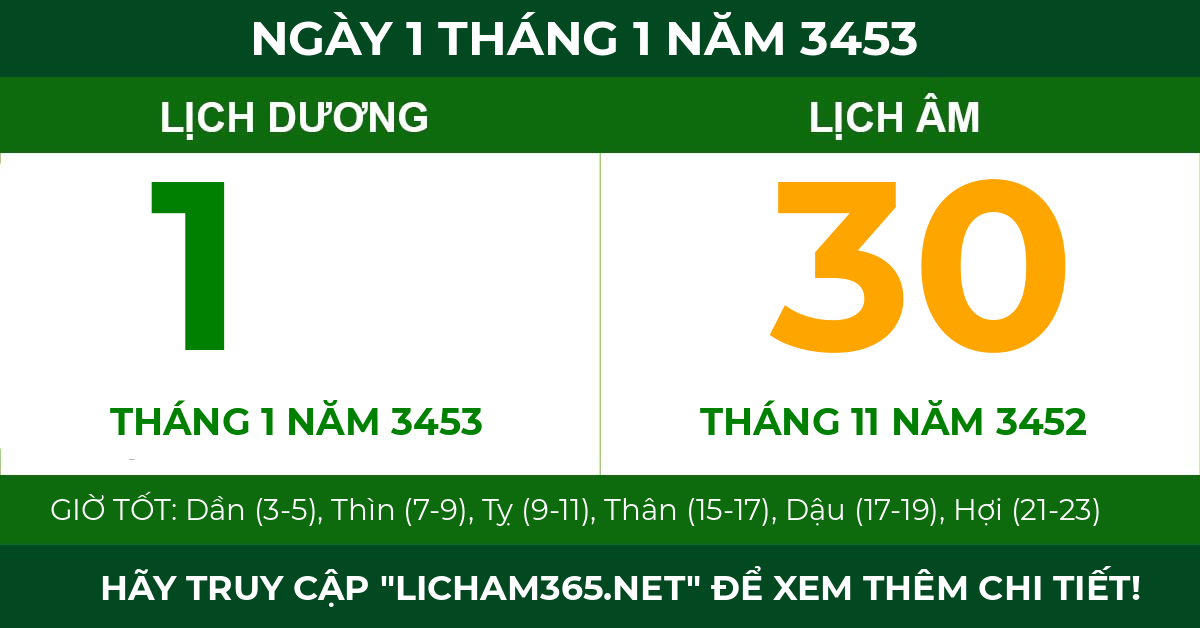 lịch âm ngày 1 tháng 1 năm 3453