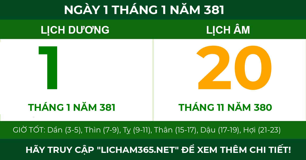lịch âm ngày 1 tháng 1 năm 381