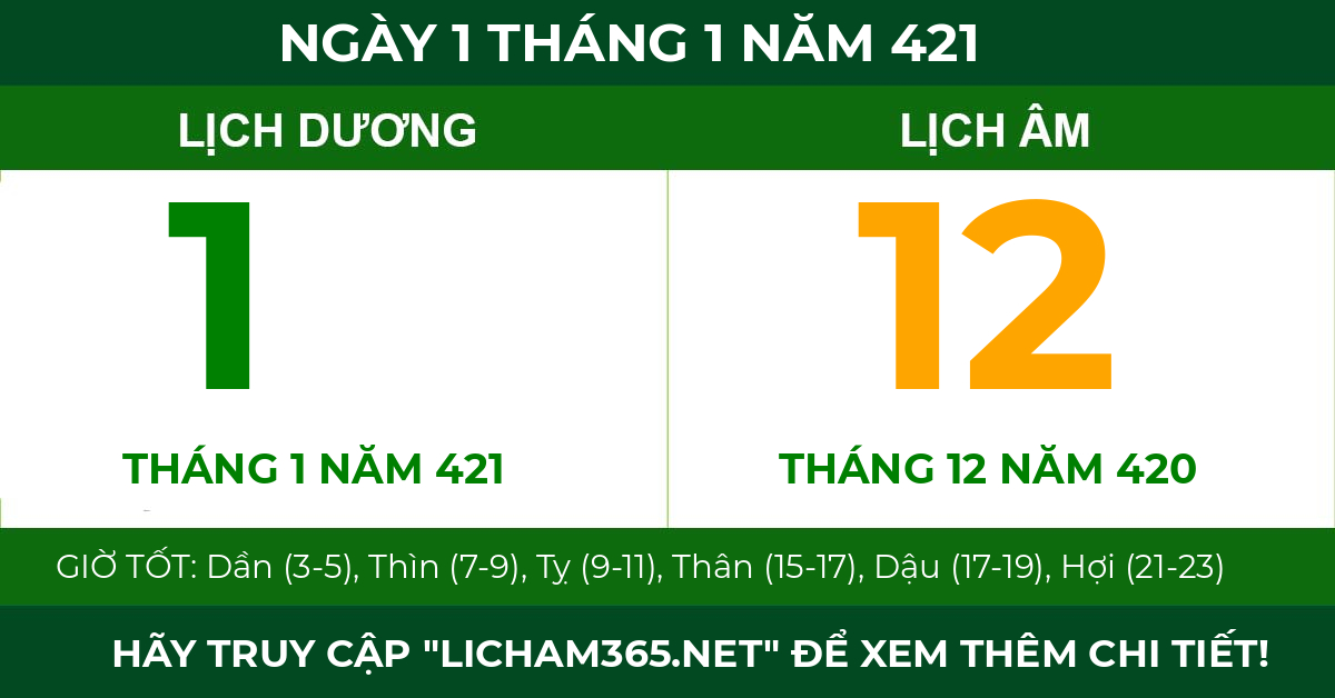 lịch âm ngày 1 tháng 1 năm 421
