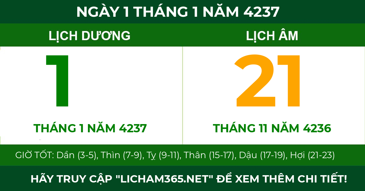lịch âm ngày 1 tháng 1 năm 4237