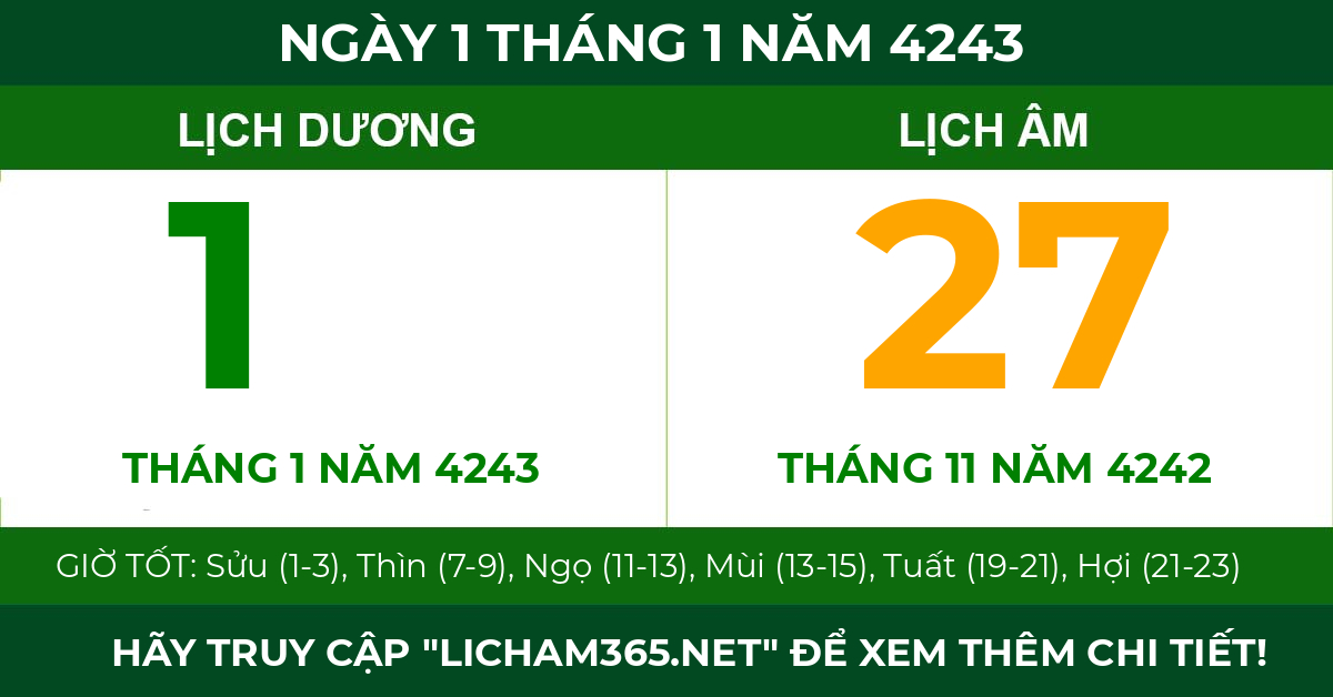 lịch âm ngày 1 tháng 1 năm 4243