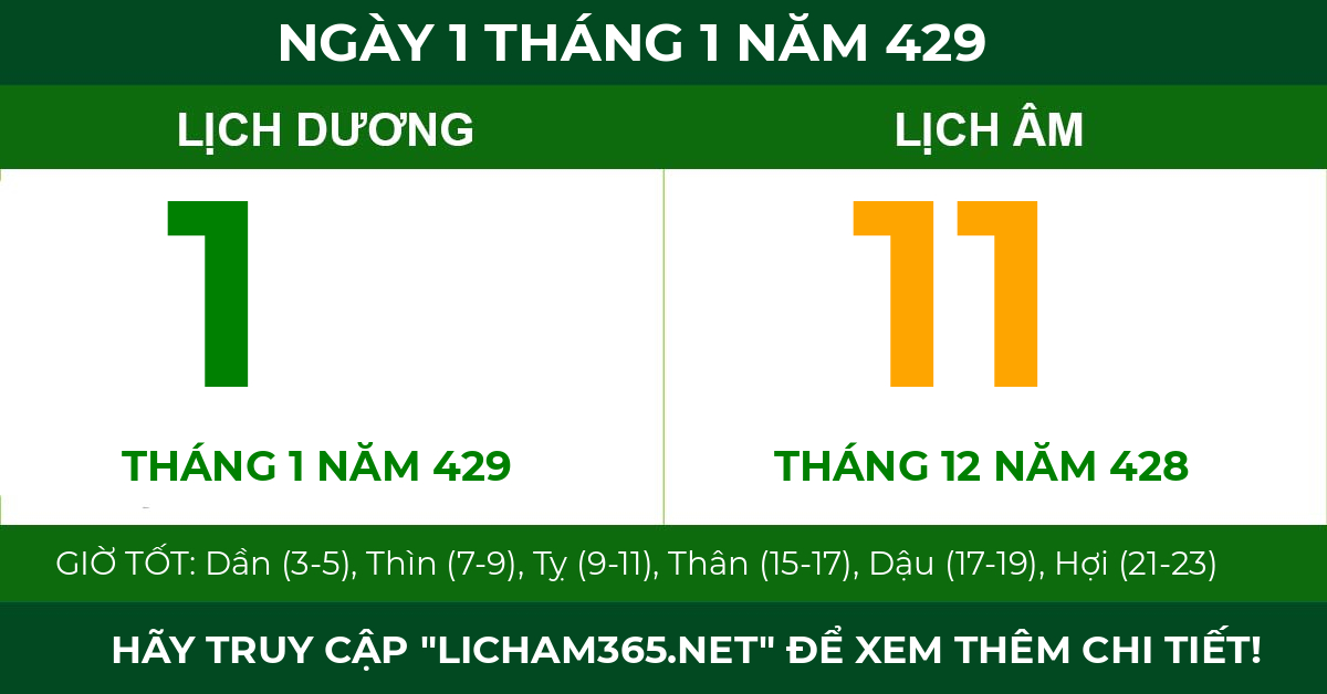 lịch âm ngày 1 tháng 1 năm 429