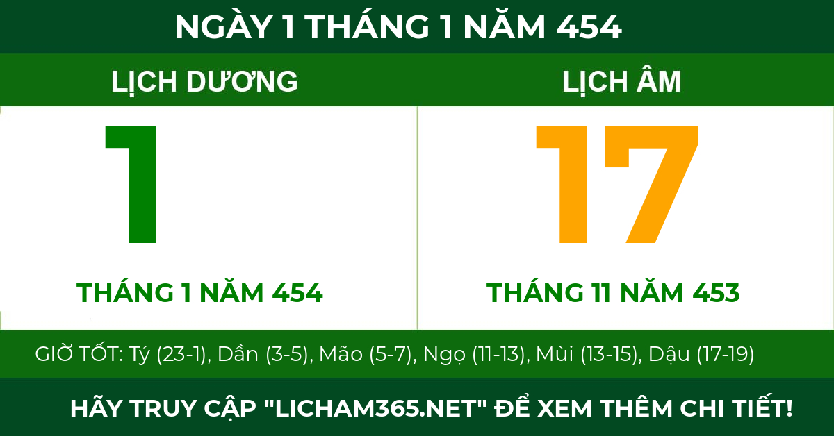 lịch âm ngày 1 tháng 1 năm 454