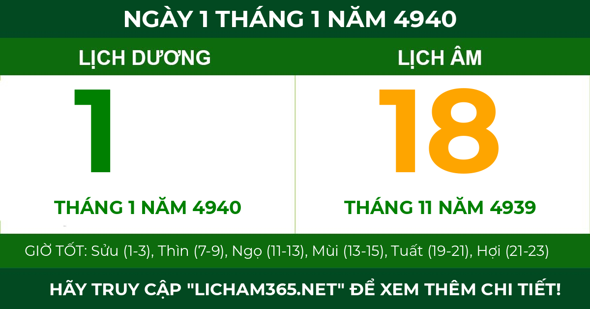lịch âm ngày 1 tháng 1 năm 4940