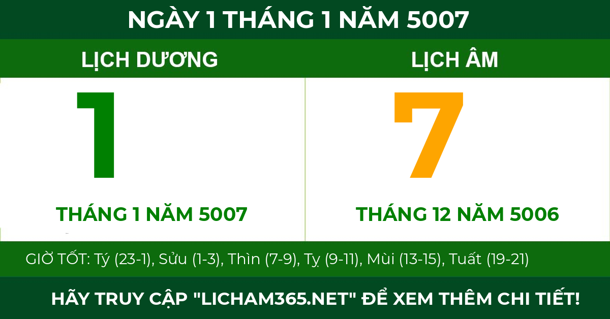 lịch âm ngày 1 tháng 1 năm 5007