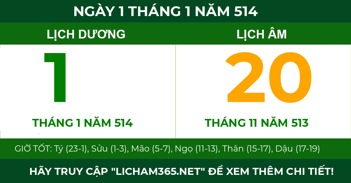 lịch âm ngày 1 tháng 1 năm 514
