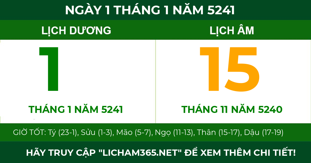 lịch âm ngày 1 tháng 1 năm 5241