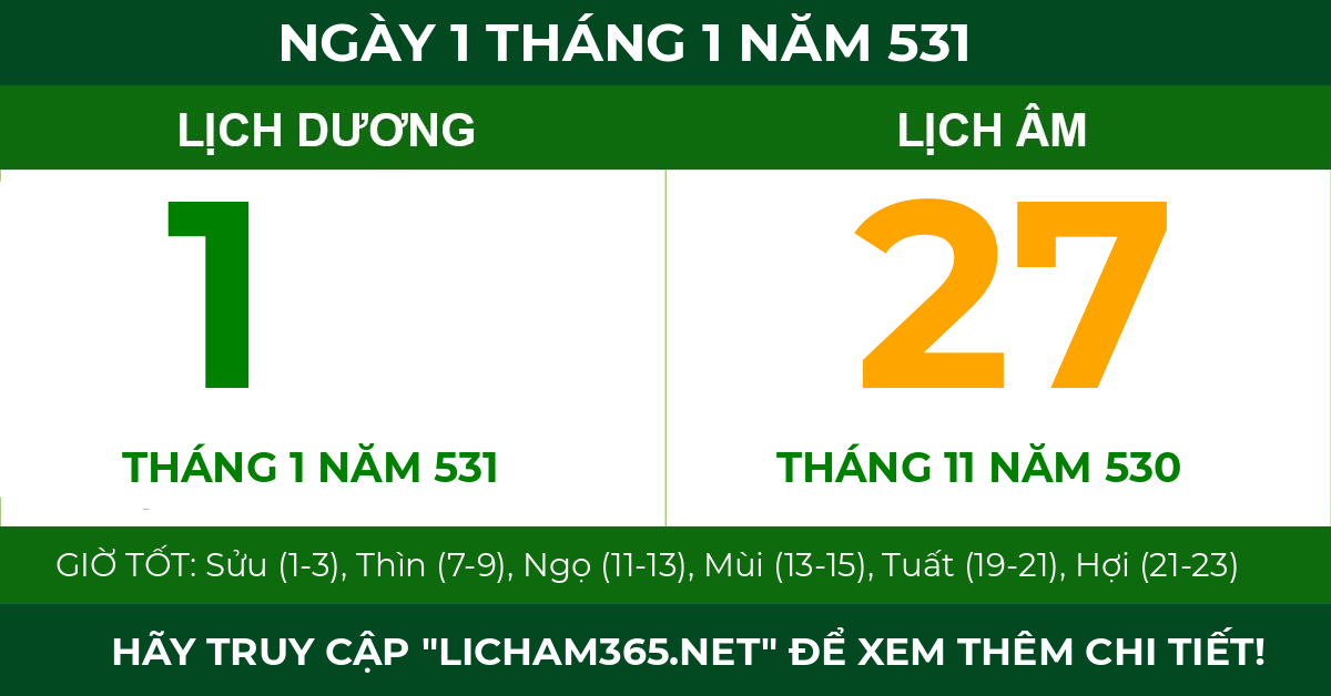 lịch âm ngày 1 tháng 1 năm 531